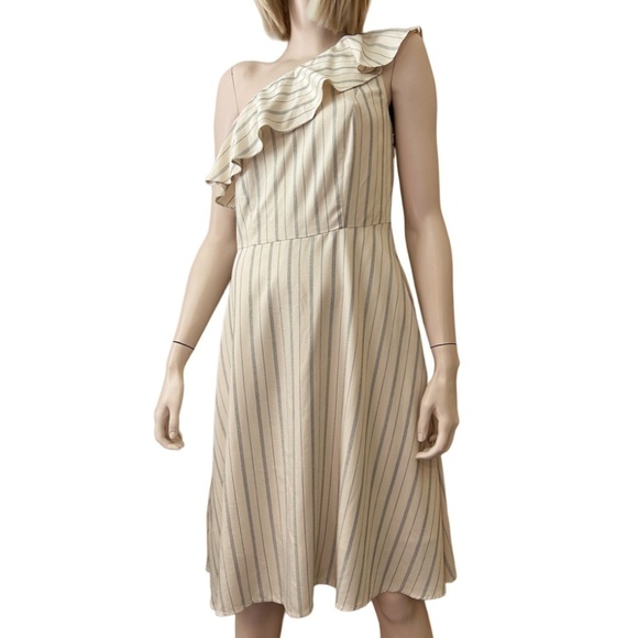 Ann Taylor One Shoulder Dress 100% Rayon Fluttery Ruffled Neckline - Picture 2 of 12